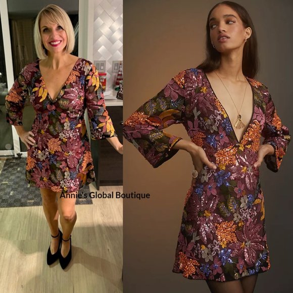 RARE NWT ANTHROPOLOGIE Sequined Embroidered Cut-Out Mini Dress. Size 20W - Picture 10 of 16